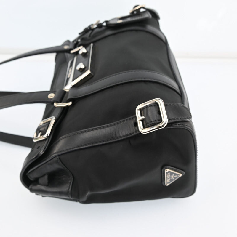 Prada Black Nylon Leather Hand Tote