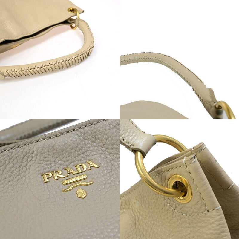 Prada Logo Shoulder Tote Bag Leather