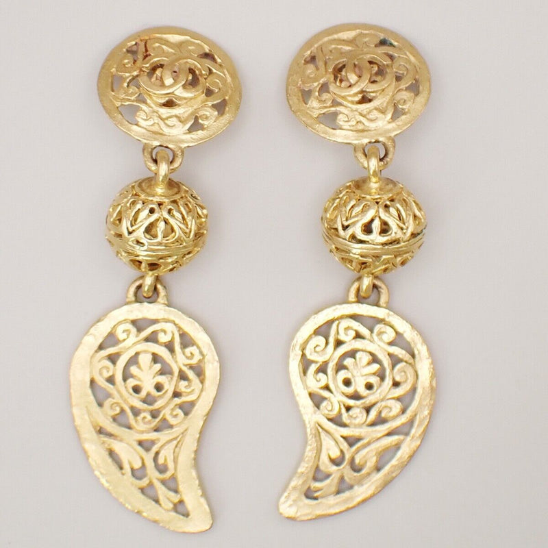 Chanel Cc Paisley Motif Drop Earrings