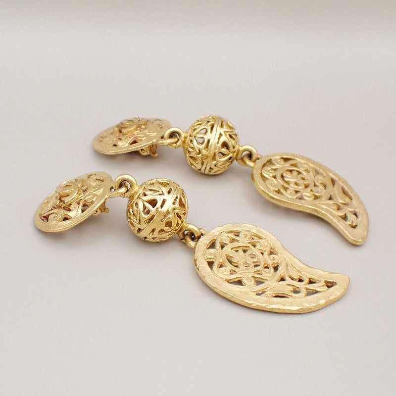 Chanel Cc Paisley Motif Drop Earrings