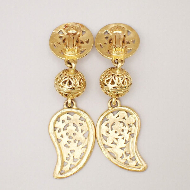 Chanel Cc Paisley Motif Drop Earrings