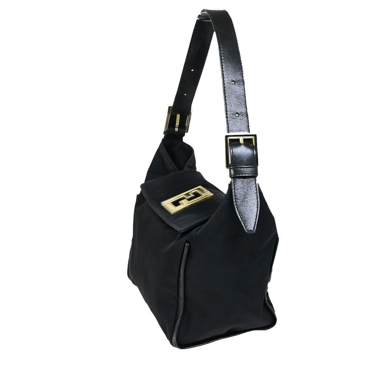 Fendi Logo Ff Shoulder Bag Nylon Leather