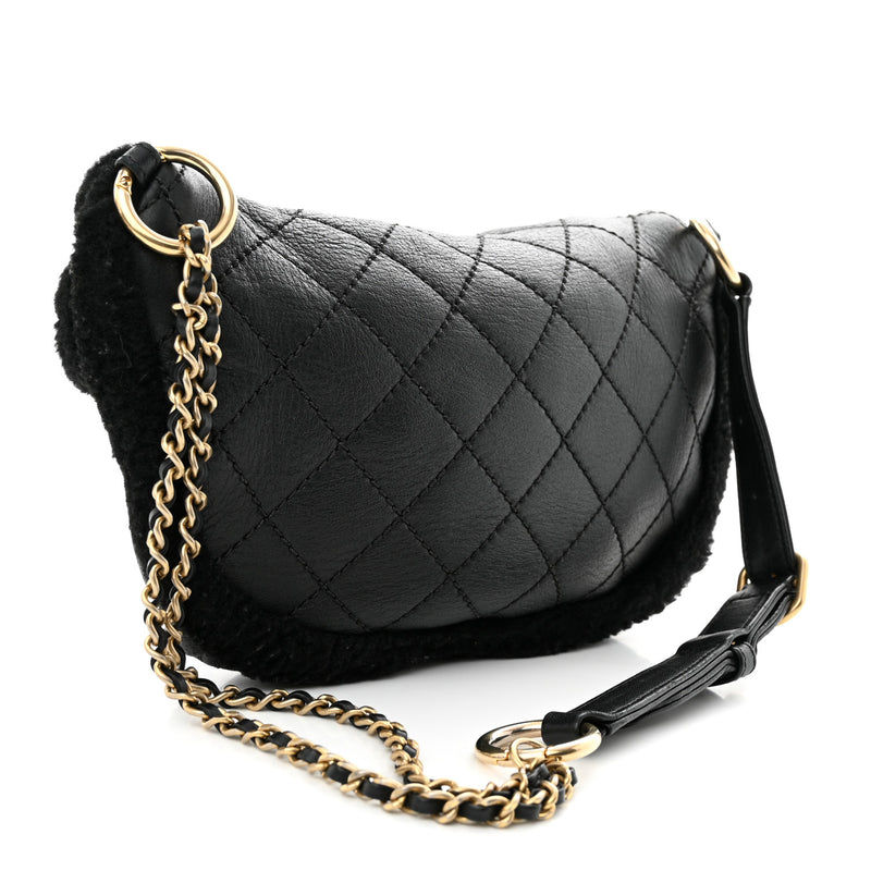 Chanel Calfskin Fur Quilted Waist Bag