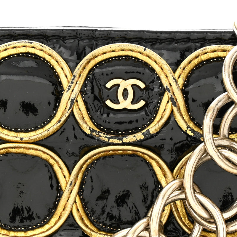 Chanel Patent Embroidered Clutch With