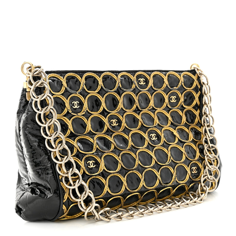 Chanel Patent Embroidered Clutch With