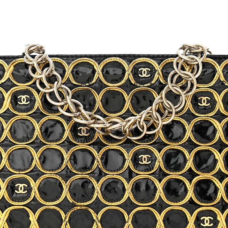 Chanel Patent Embroidered Clutch With