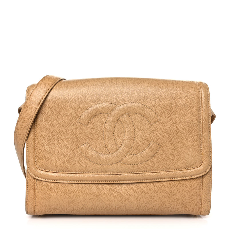 Chanel Caviar Cc Flap Shoulder Bag Beige