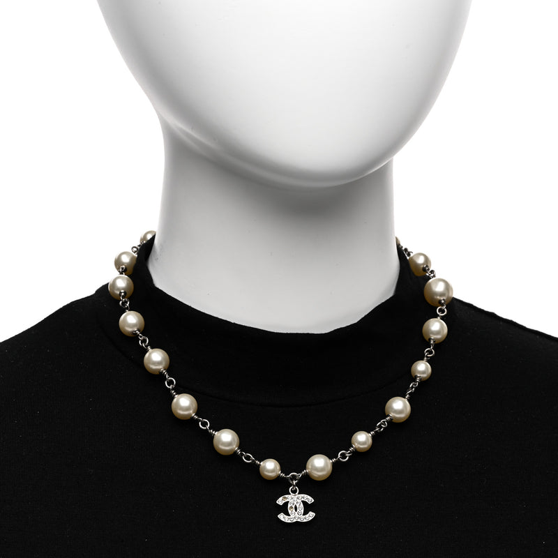 Chanel Pearl Crystal Cc Pendant Short