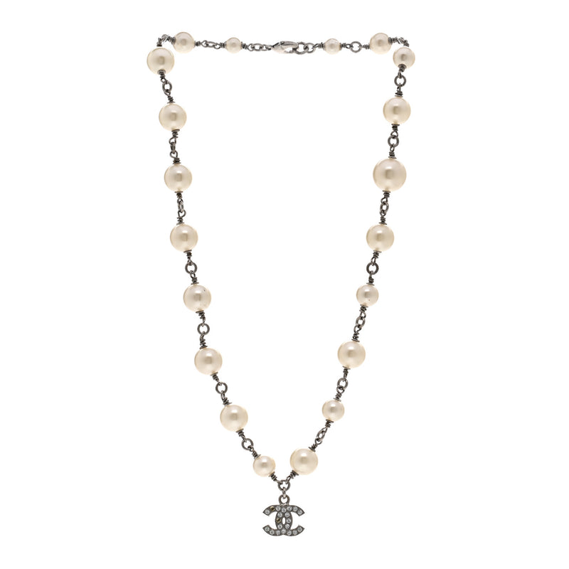 Chanel Pearl Crystal Cc Pendant Short