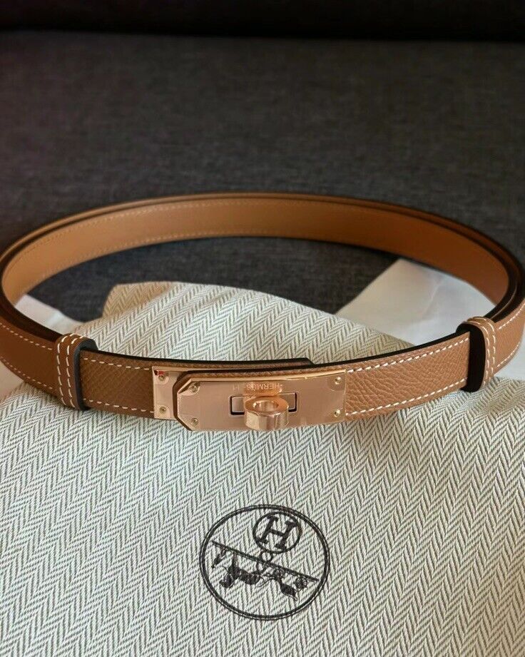 New Hermes Kelly 18 Belt Gold Epsom Rose