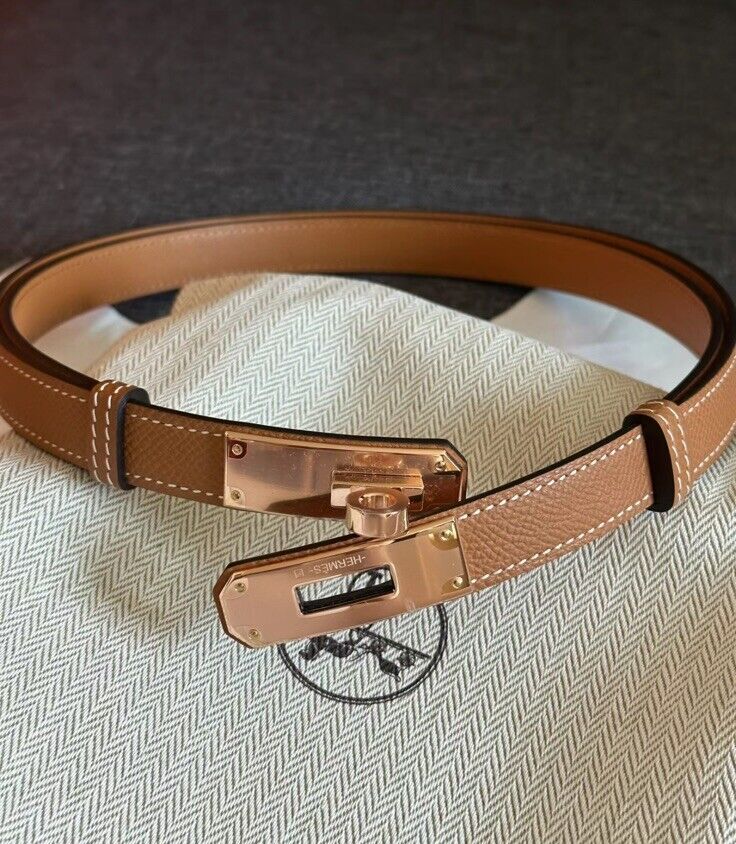 New Hermes Kelly 18 Belt Gold Epsom Rose