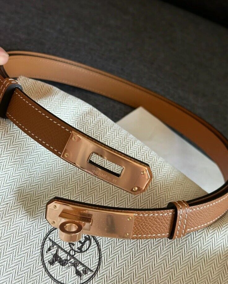 New Hermes Kelly 18 Belt Gold Epsom Rose