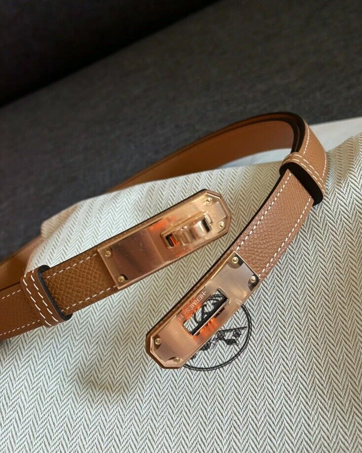 New Hermes Kelly 18 Belt Gold Epsom Rose