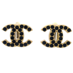 Chanel Cc Black Rhinestone Earrings