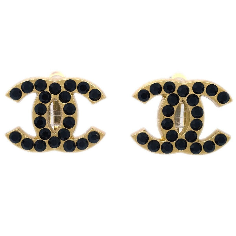 Chanel Cc Black Rhinestone Earrings