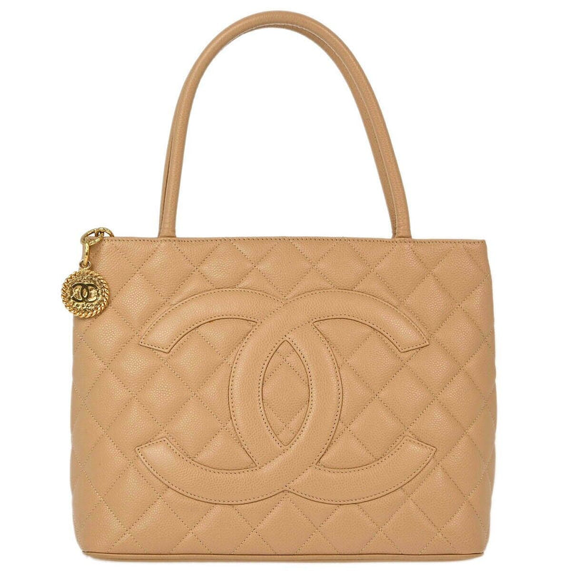 Chanel Beige Caviar Medallion Tote