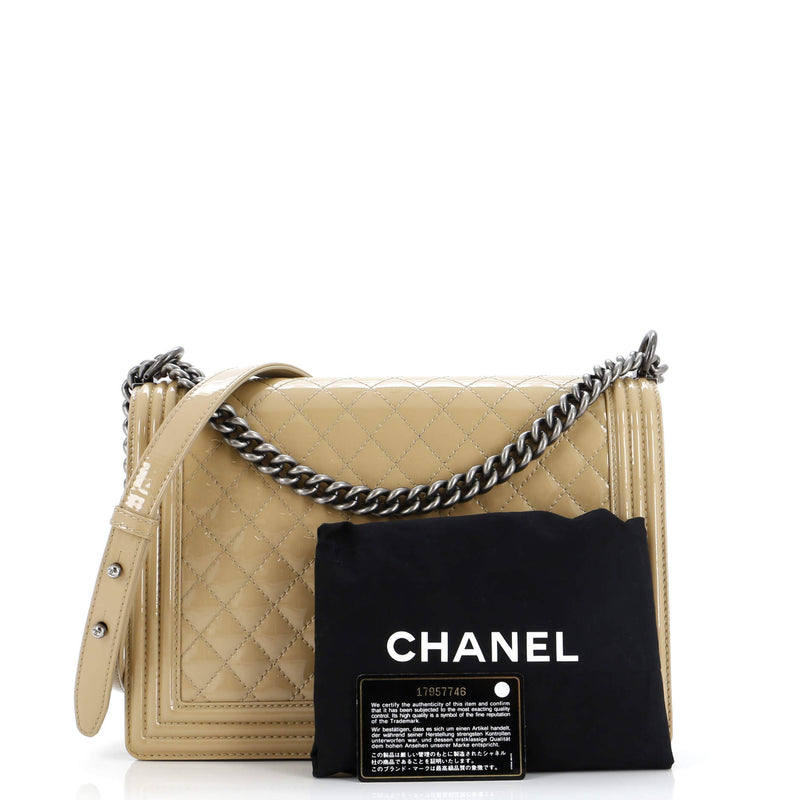 Chanel Boy Flap Bag Quilted Patent Large