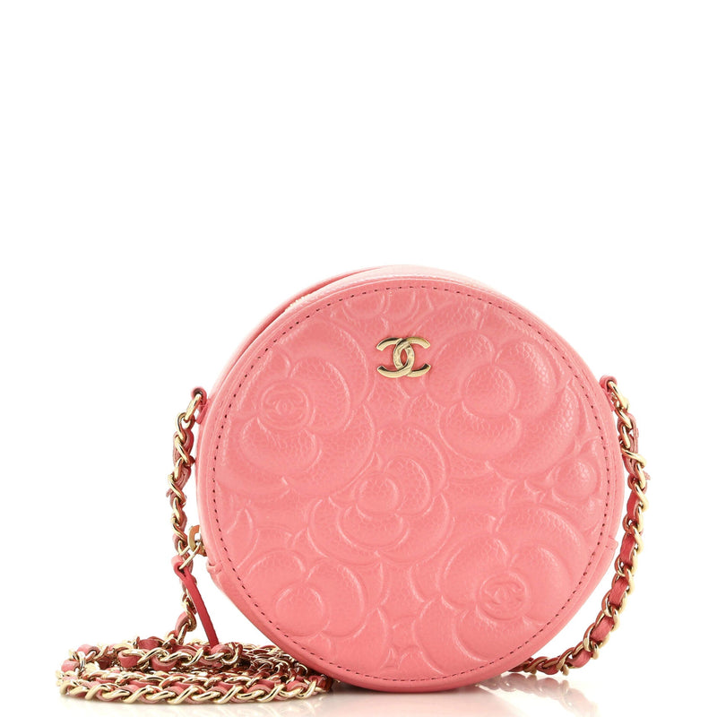 Chanel Round Clutch With Chain Camellia