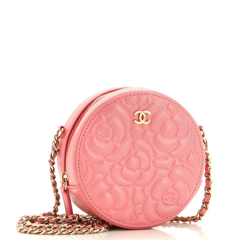 Chanel Round Clutch With Chain Camellia