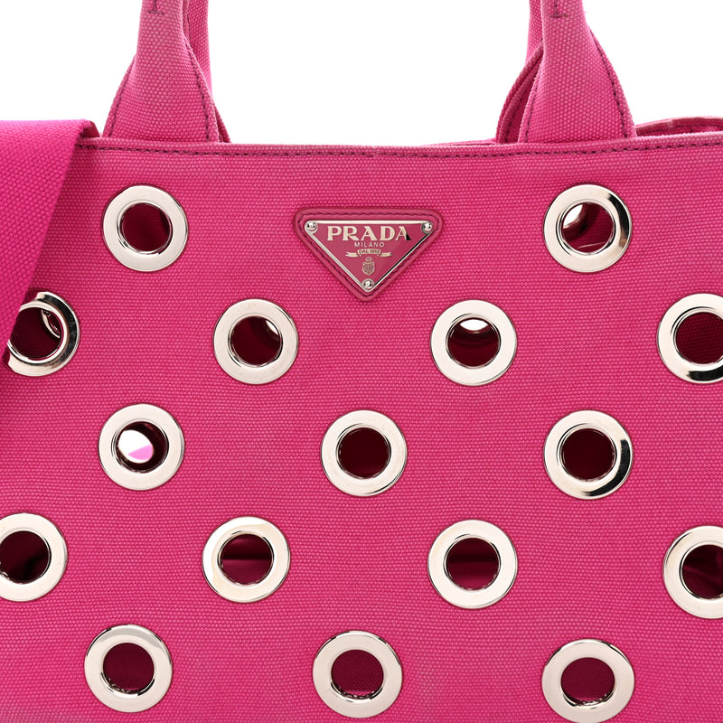 Prada Canvas Grommet Canapa Tote Pink