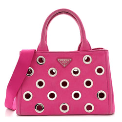 Prada Canvas Grommet Canapa Tote Pink