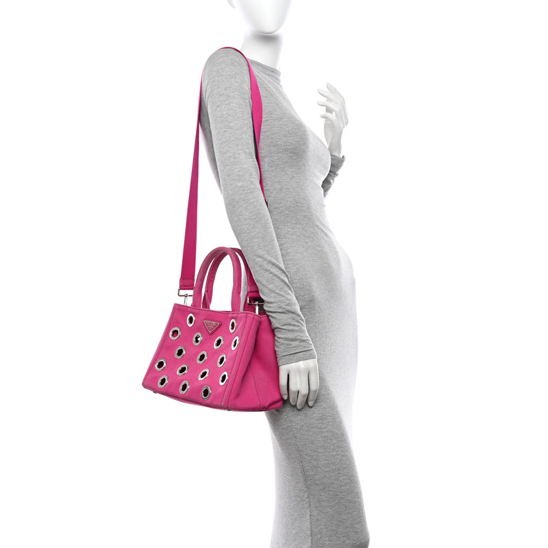 Prada Canvas Grommet Canapa Tote Pink