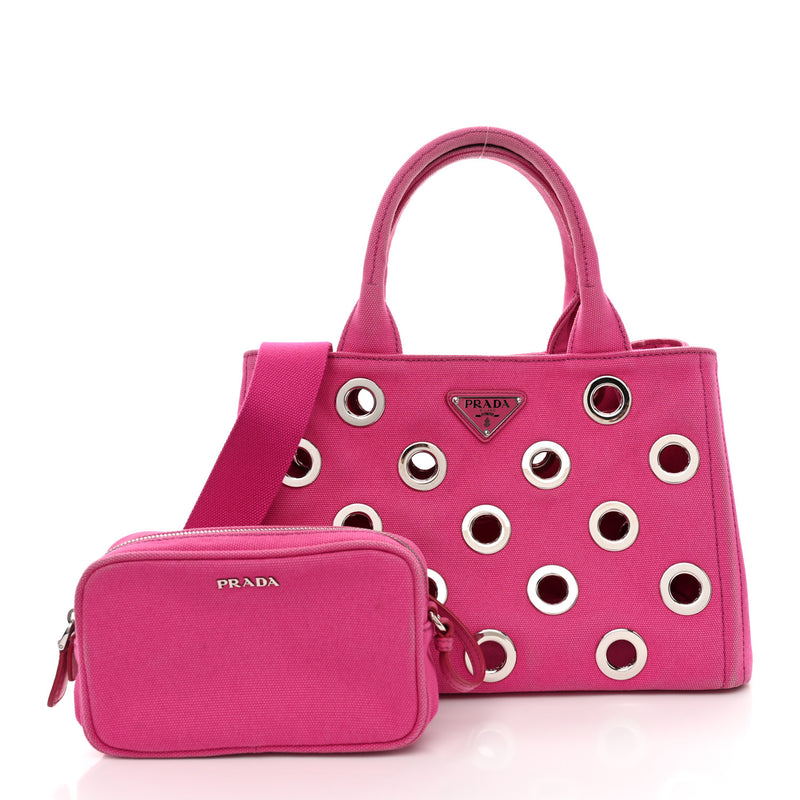 Prada Canvas Grommet Canapa Tote Pink