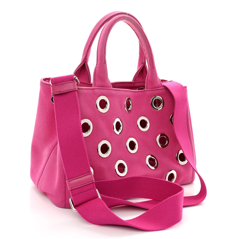 Prada Canvas Grommet Canapa Tote Pink