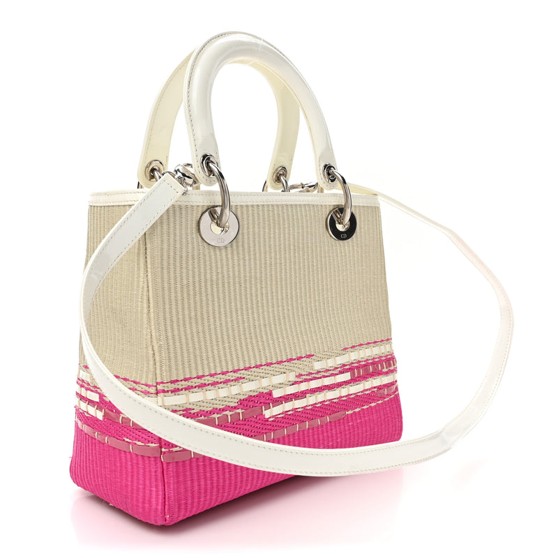 Christian Dior Raffia Medium Lady Pink