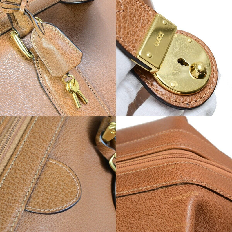 Gucci Logo Camel Travel Hand Bag Leather