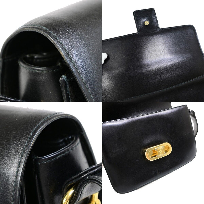 Celine Logo Shoulder Bag Leather Black