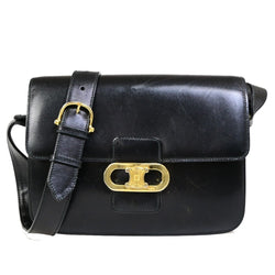 Celine Logo Shoulder Bag Leather Black