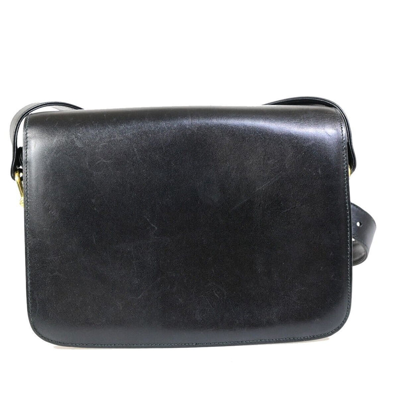 Celine Logo Shoulder Bag Leather Black