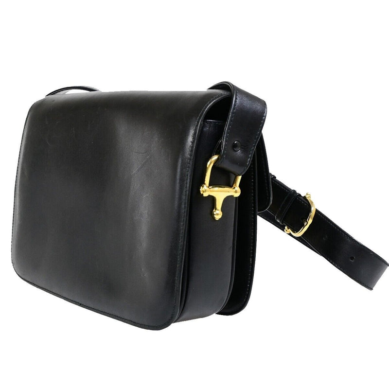 Celine Logo Shoulder Bag Leather Black