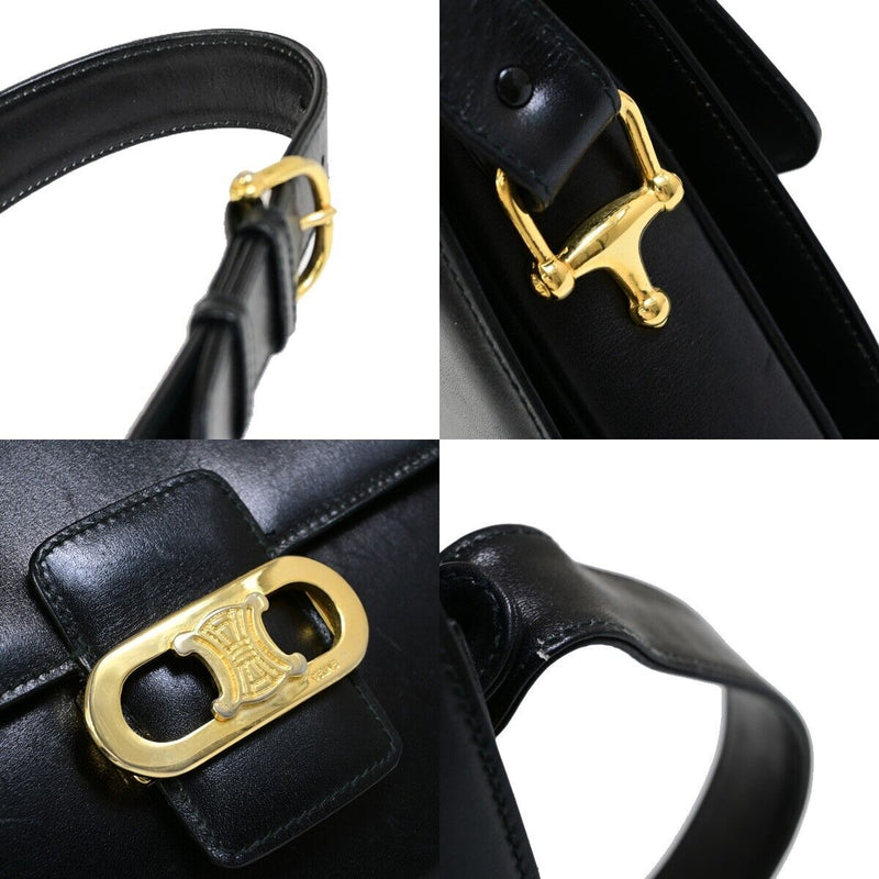 Celine Logo Shoulder Bag Leather Black