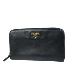 Prada Logo Saffiano Long Zipper Wallet