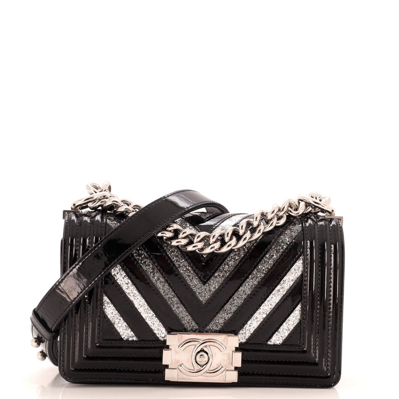 Chanel Boy Flap Bag Chevron Patent With