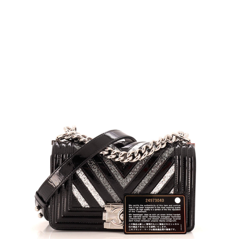 Chanel Boy Flap Bag Chevron Patent With