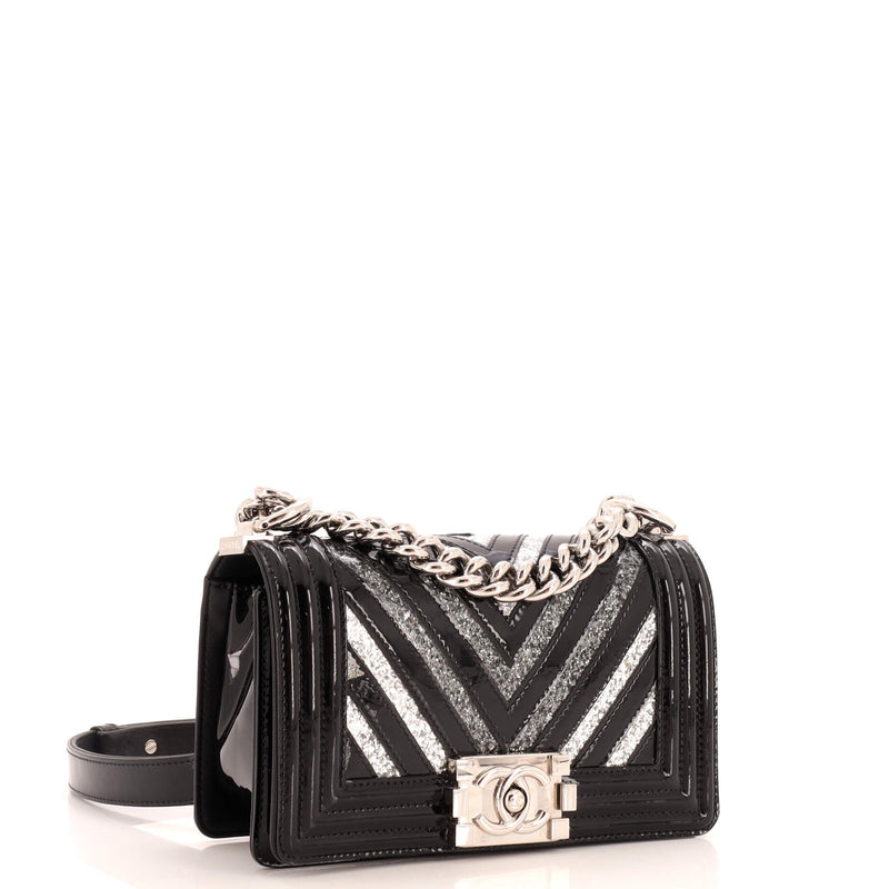 Chanel Boy Flap Bag Chevron Patent With