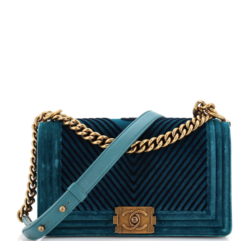 Chanel Boy Flap Bag Chevron Velvet Old