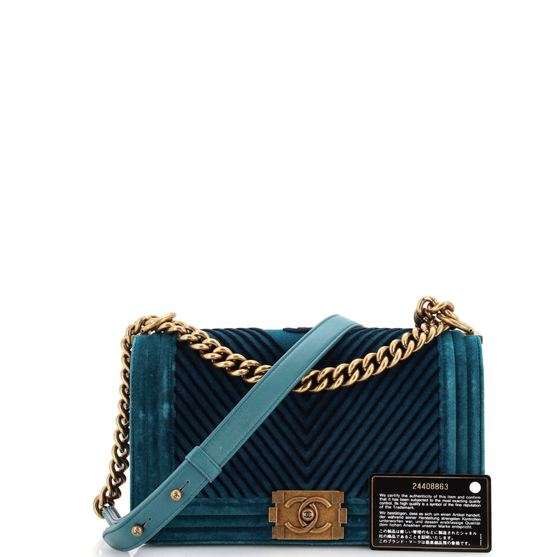 Chanel Boy Flap Bag Chevron Velvet Old