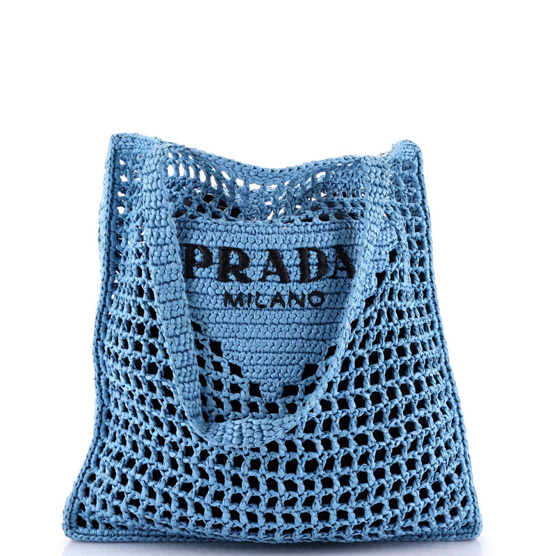 Prada Triangle Logo Open Tote Raffia