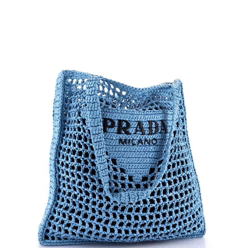 Prada Triangle Logo Open Tote Raffia