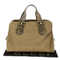 Gucci Logo Hand Bag Suede Exotic Leather