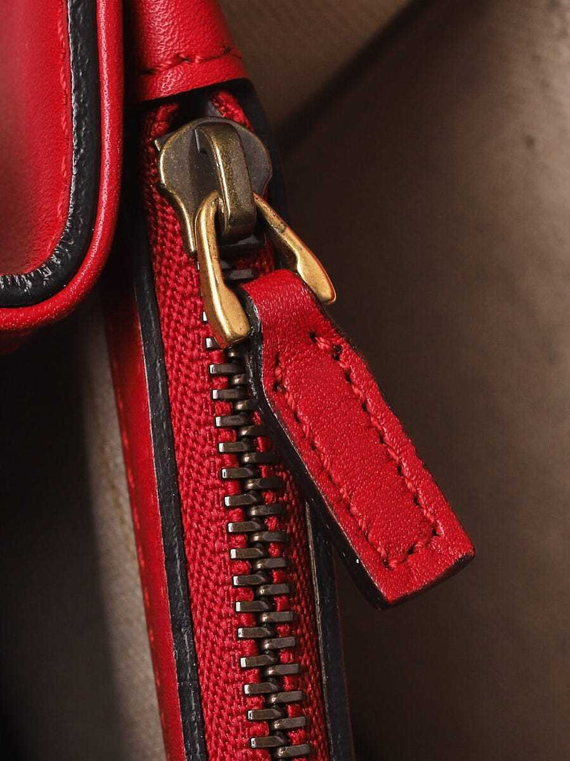 Gucci Red Hibiscus Pebbled Leather