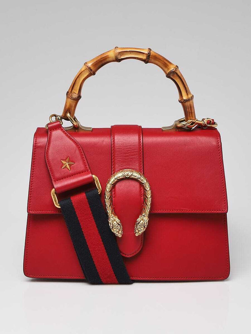 Gucci Red Hibiscus Pebbled Leather