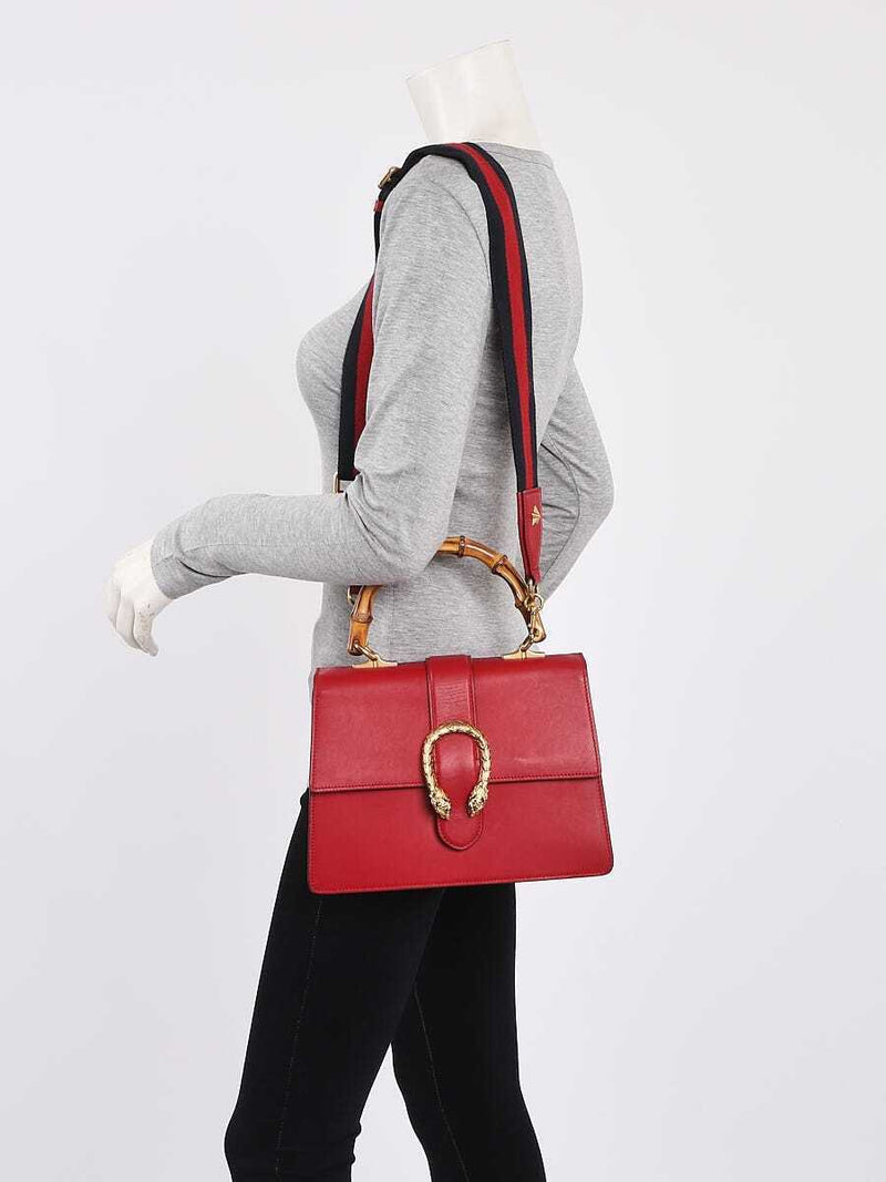 Gucci Red Hibiscus Pebbled Leather