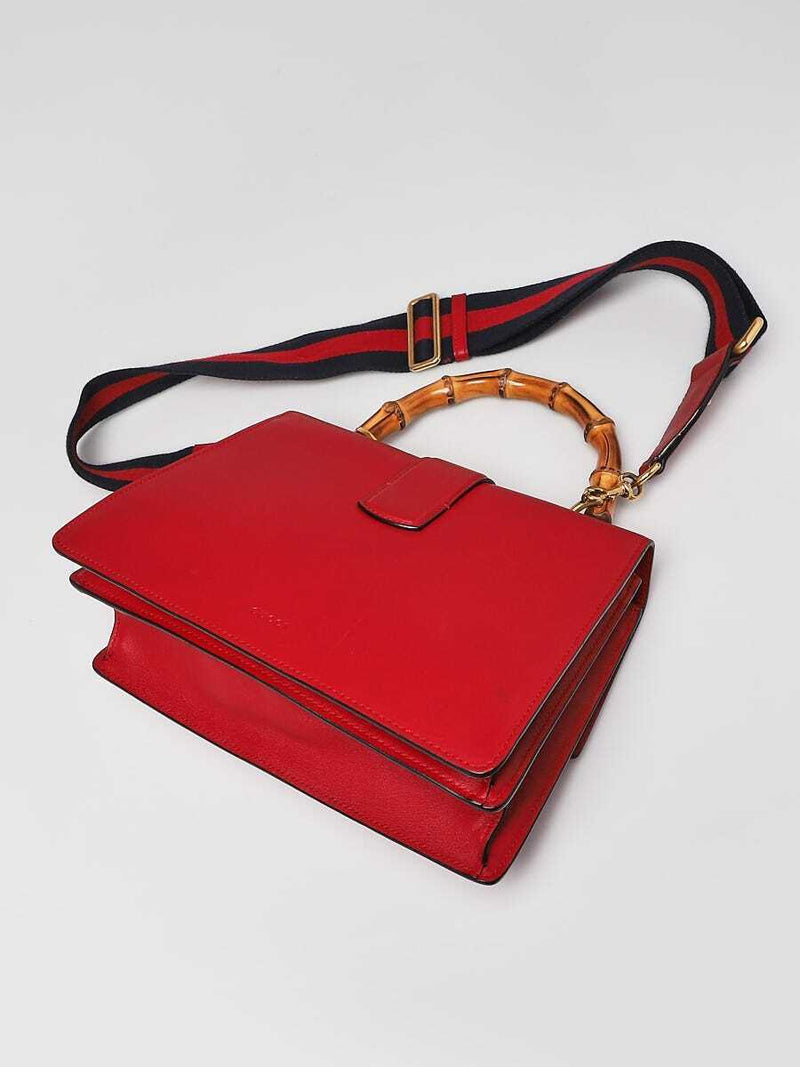 Gucci Red Hibiscus Pebbled Leather