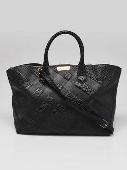 Burberry Black Embossed Check Leather