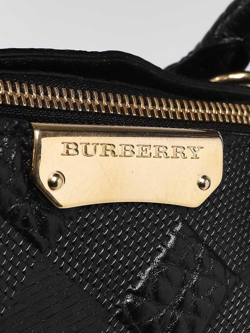 Burberry Black Embossed Check Leather